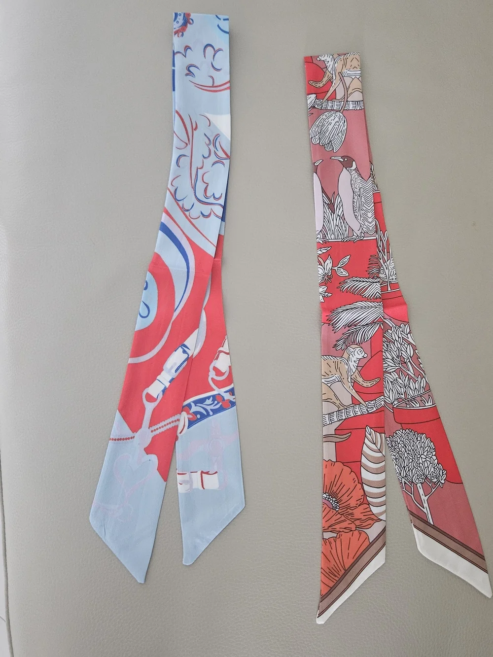 Hermes Like Silky Twilly Scarfs  - Red & Light Blue